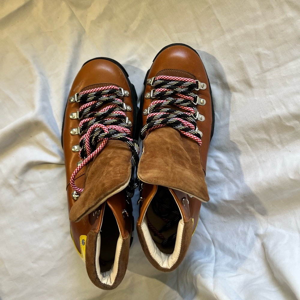 Brown Leather Hiking Boots with Multicolor Laces